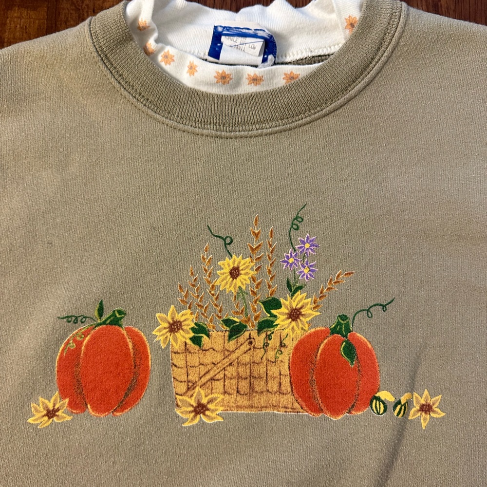Sweetest Collared Grandma Sweater with Pumpkins and Sunflowers